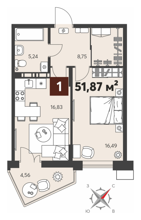 Однокомнатная