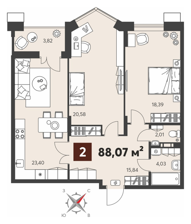 Двухкомнатная